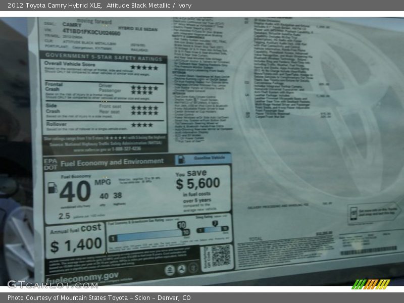 Attitude Black Metallic / Ivory 2012 Toyota Camry Hybrid XLE