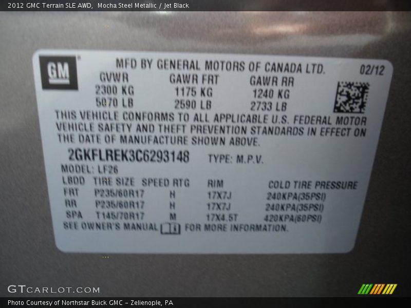 Mocha Steel Metallic / Jet Black 2012 GMC Terrain SLE AWD