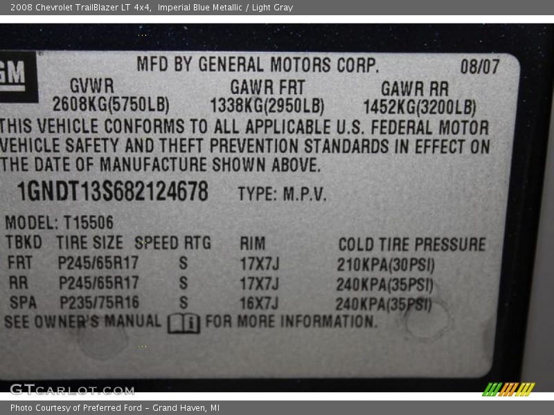 Imperial Blue Metallic / Light Gray 2008 Chevrolet TrailBlazer LT 4x4
