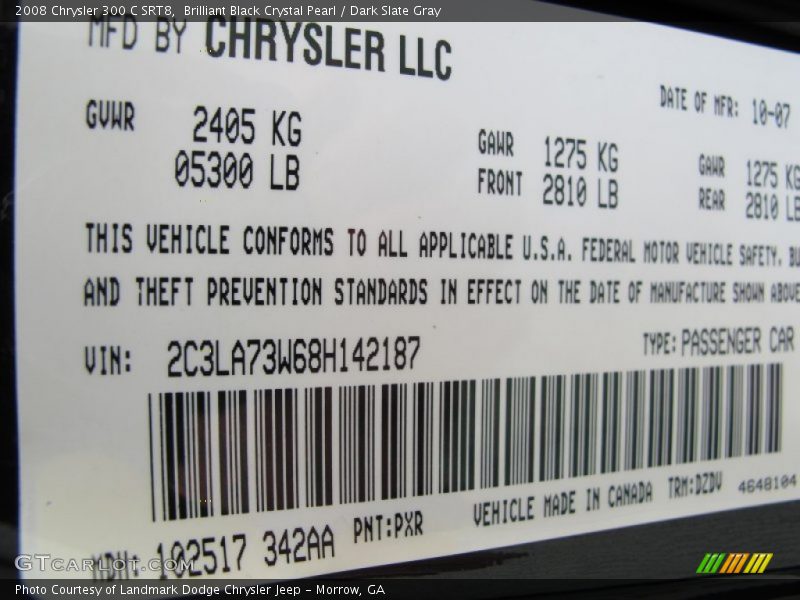 Brilliant Black Crystal Pearl / Dark Slate Gray 2008 Chrysler 300 C SRT8