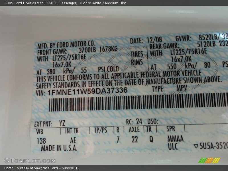 Oxford White / Medium Flint 2009 Ford E Series Van E150 XL Passenger