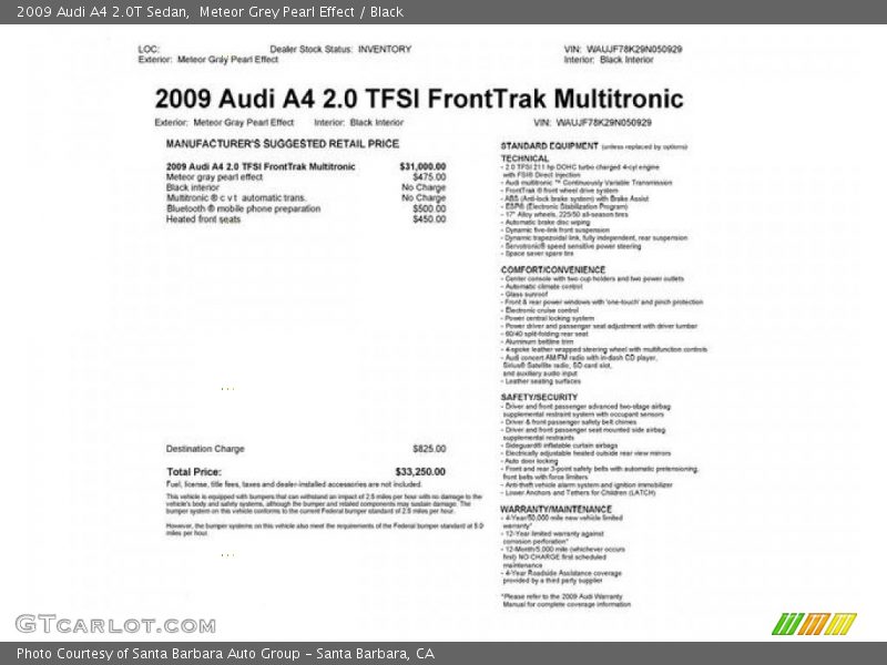 Meteor Grey Pearl Effect / Black 2009 Audi A4 2.0T Sedan