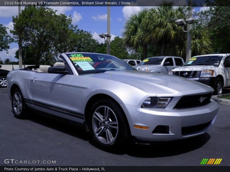 Brilliant Silver Metallic / Stone 2010 Ford Mustang V6 Premium Convertible