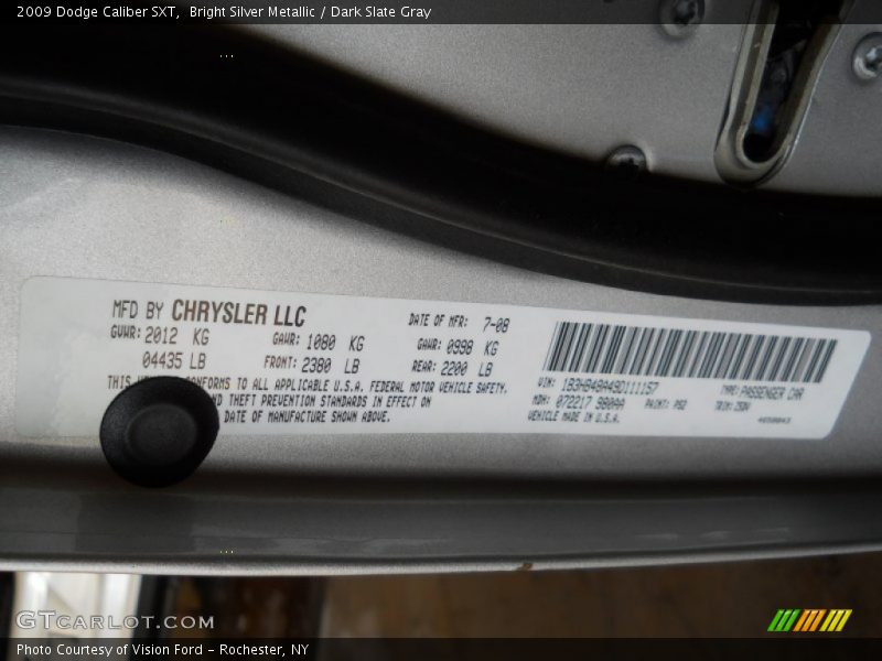 Bright Silver Metallic / Dark Slate Gray 2009 Dodge Caliber SXT