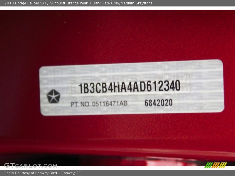 Sunburst Orange Pearl / Dark Slate Gray/Medium Graystone 2010 Dodge Caliber SXT