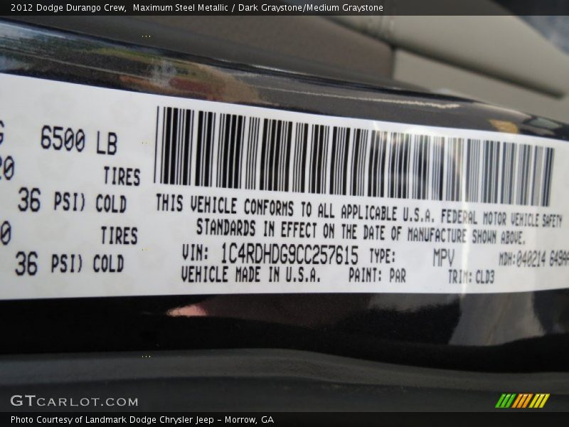 Maximum Steel Metallic / Dark Graystone/Medium Graystone 2012 Dodge Durango Crew