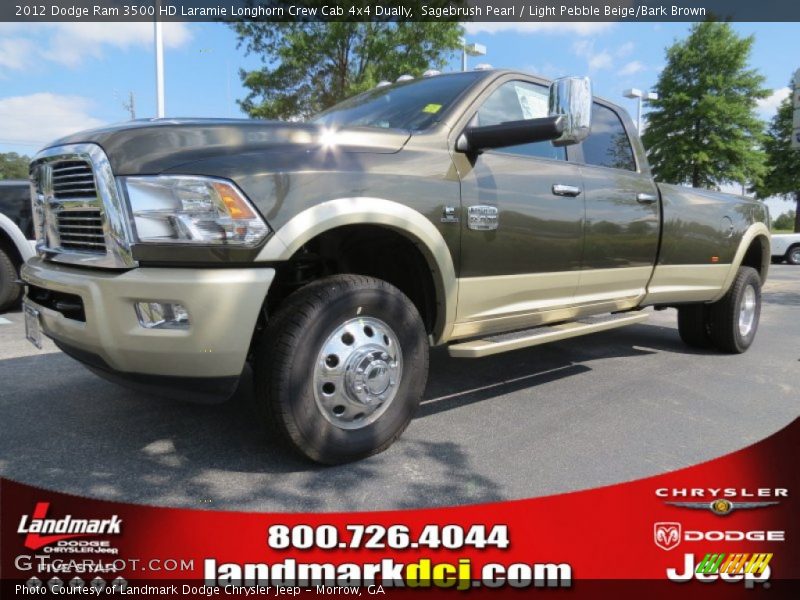 Sagebrush Pearl / Light Pebble Beige/Bark Brown 2012 Dodge Ram 3500 HD Laramie Longhorn Crew Cab 4x4 Dually