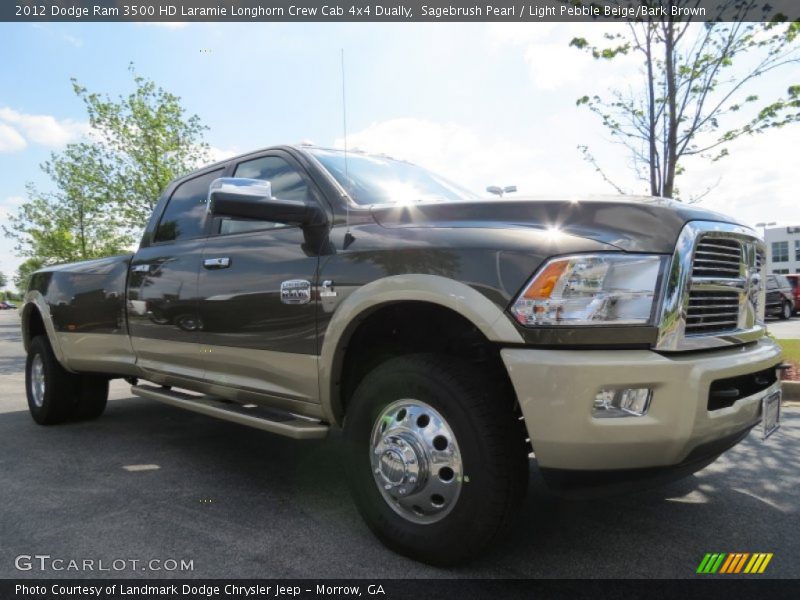 Sagebrush Pearl / Light Pebble Beige/Bark Brown 2012 Dodge Ram 3500 HD Laramie Longhorn Crew Cab 4x4 Dually
