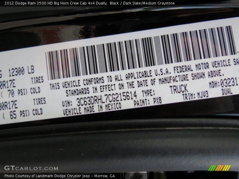 Black / Dark Slate/Medium Graystone 2012 Dodge Ram 3500 HD Big Horn Crew Cab 4x4 Dually