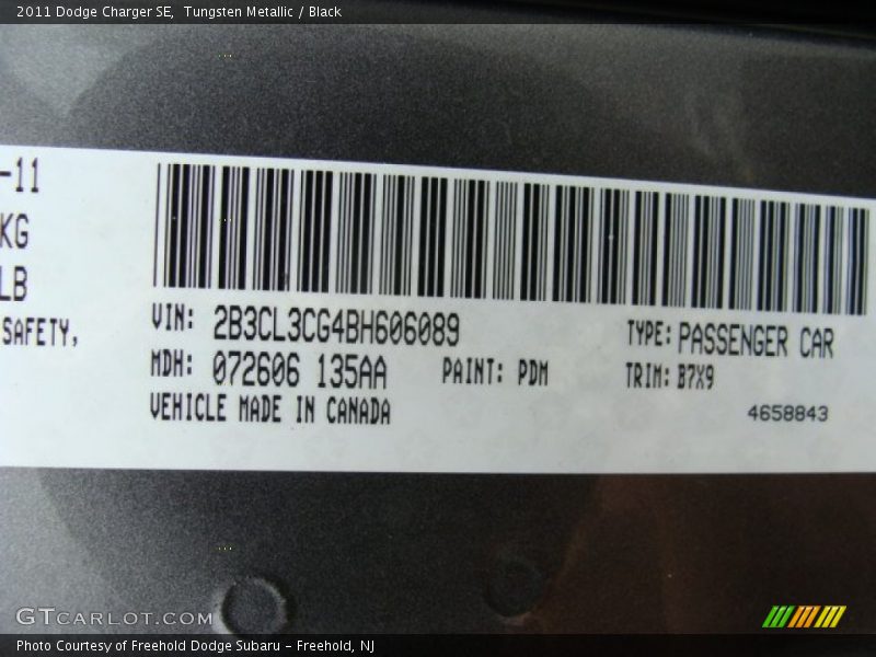 Tungsten Metallic / Black 2011 Dodge Charger SE