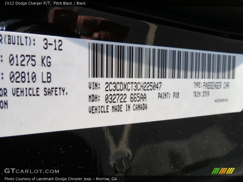 Pitch Black / Black 2012 Dodge Charger R/T