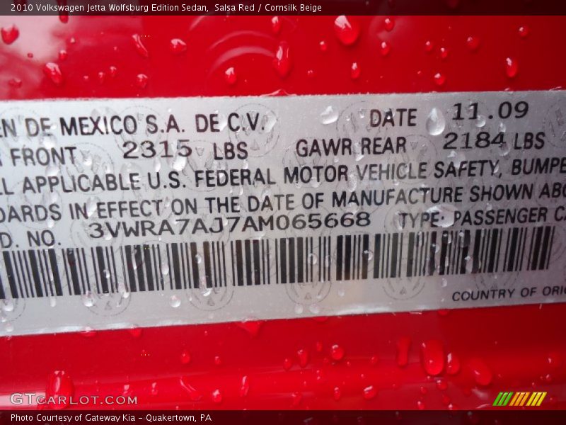 Salsa Red / Cornsilk Beige 2010 Volkswagen Jetta Wolfsburg Edition Sedan