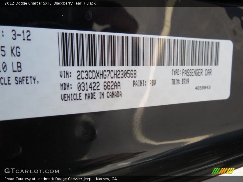 Blackberry Pearl / Black 2012 Dodge Charger SXT