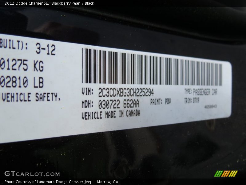 Blackberry Pearl / Black 2012 Dodge Charger SE