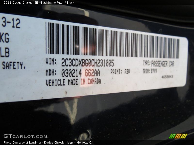 Blackberry Pearl / Black 2012 Dodge Charger SE