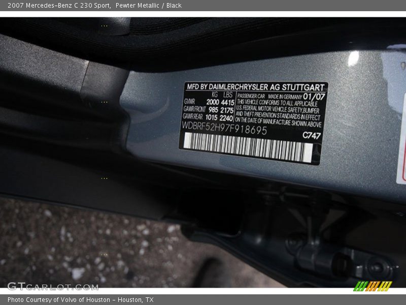 Pewter Metallic / Black 2007 Mercedes-Benz C 230 Sport