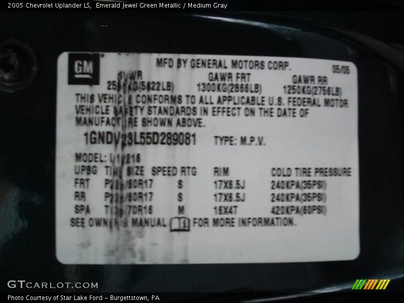 Emerald Jewel Green Metallic / Medium Gray 2005 Chevrolet Uplander LS