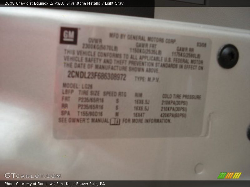 Silverstone Metallic / Light Gray 2008 Chevrolet Equinox LS AWD