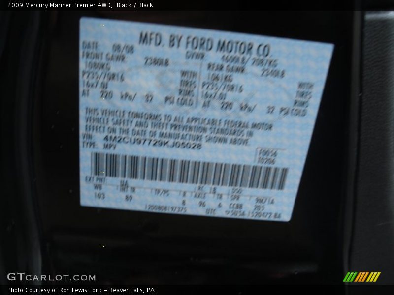 Black / Black 2009 Mercury Mariner Premier 4WD