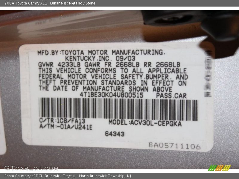 Lunar Mist Metallic / Stone 2004 Toyota Camry XLE