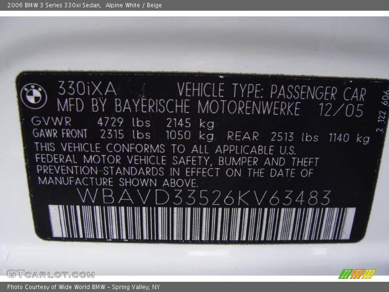 Alpine White / Beige 2006 BMW 3 Series 330xi Sedan