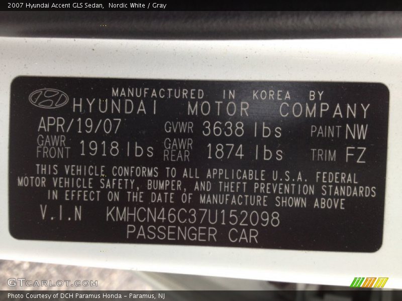 Nordic White / Gray 2007 Hyundai Accent GLS Sedan