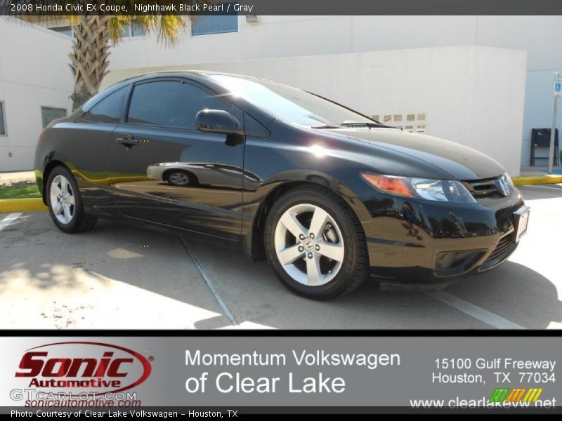 Nighthawk Black Pearl / Gray 2008 Honda Civic EX Coupe