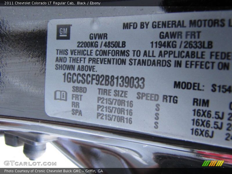 Black / Ebony 2011 Chevrolet Colorado LT Regular Cab