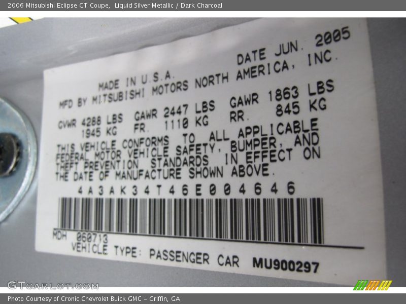Liquid Silver Metallic / Dark Charcoal 2006 Mitsubishi Eclipse GT Coupe