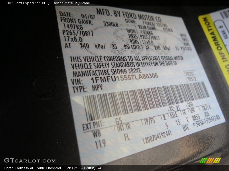 2007 Expedition XLT Carbon Metallic Color Code G5