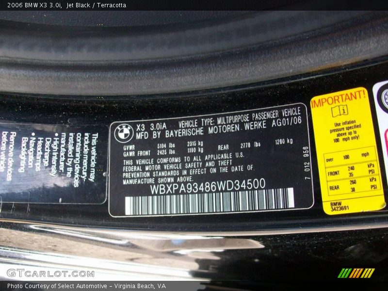 Jet Black / Terracotta 2006 BMW X3 3.0i
