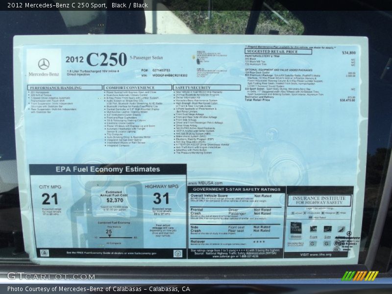 Black / Black 2012 Mercedes-Benz C 250 Sport