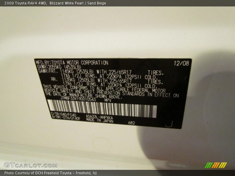 Blizzard White Pearl / Sand Beige 2009 Toyota RAV4 4WD