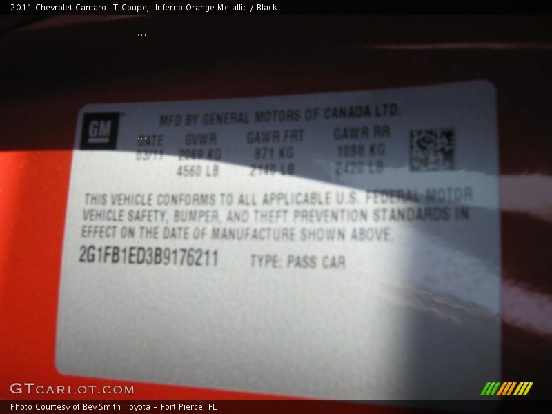 Inferno Orange Metallic / Black 2011 Chevrolet Camaro LT Coupe