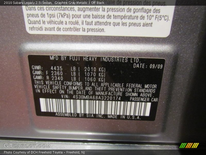 Graphite Gray Metallic / Off Black 2010 Subaru Legacy 2.5i Sedan