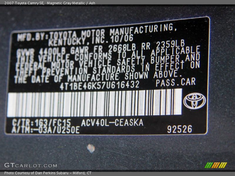 Magnetic Gray Metallic / Ash 2007 Toyota Camry SE