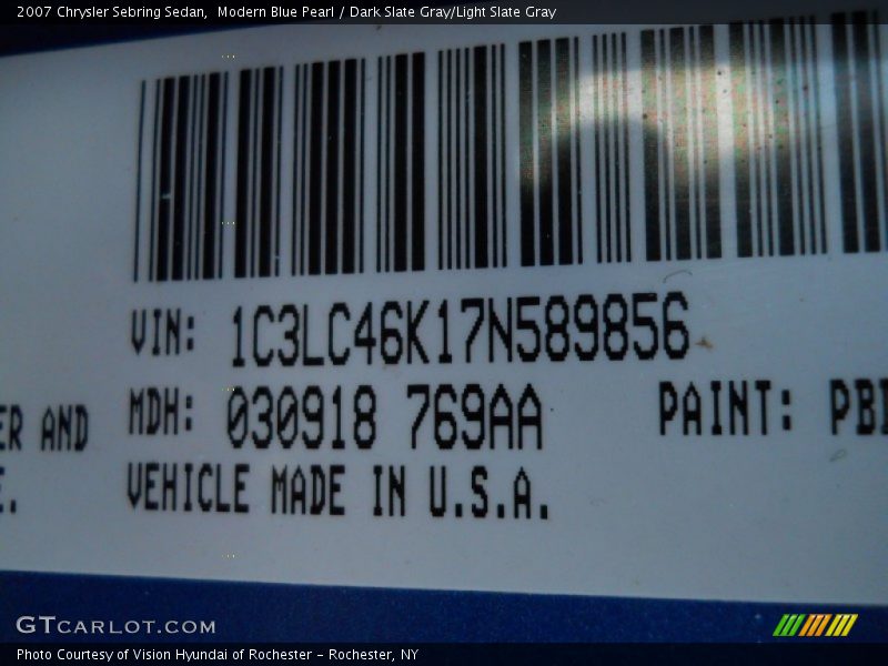 Modern Blue Pearl / Dark Slate Gray/Light Slate Gray 2007 Chrysler Sebring Sedan