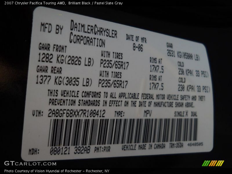 Brilliant Black / Pastel Slate Gray 2007 Chrysler Pacifica Touring AWD