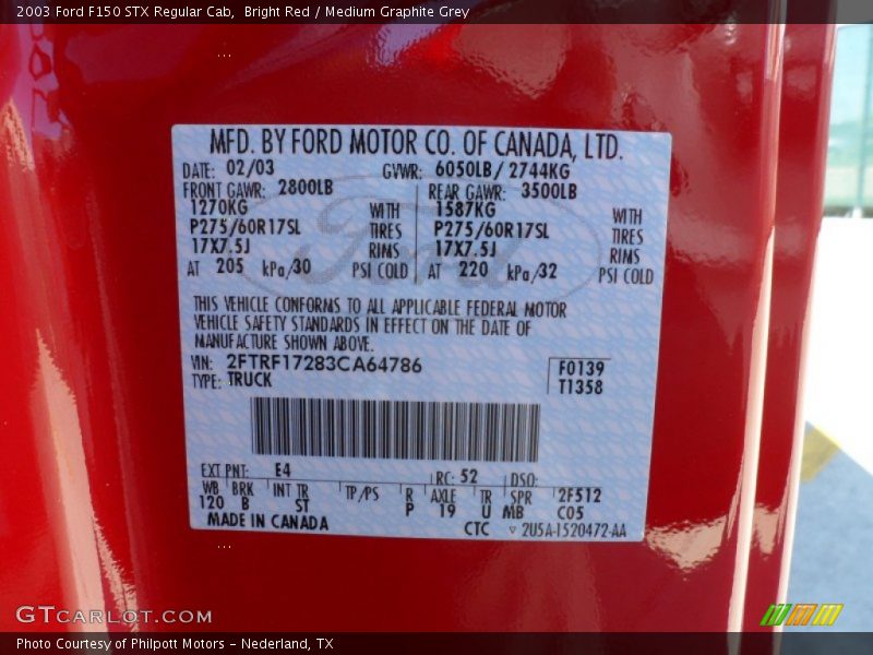 Bright Red / Medium Graphite Grey 2003 Ford F150 STX Regular Cab