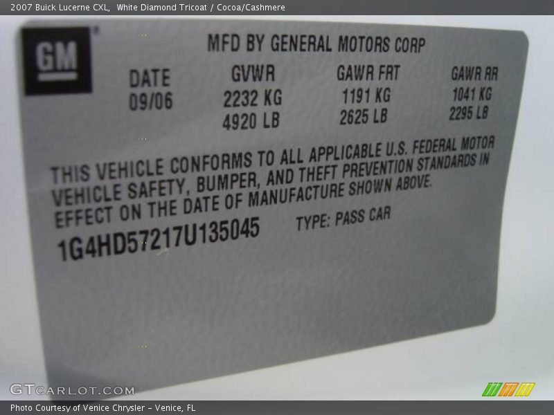 White Diamond Tricoat / Cocoa/Cashmere 2007 Buick Lucerne CXL
