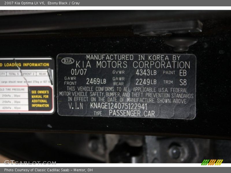 Ebony Black / Gray 2007 Kia Optima LX V6