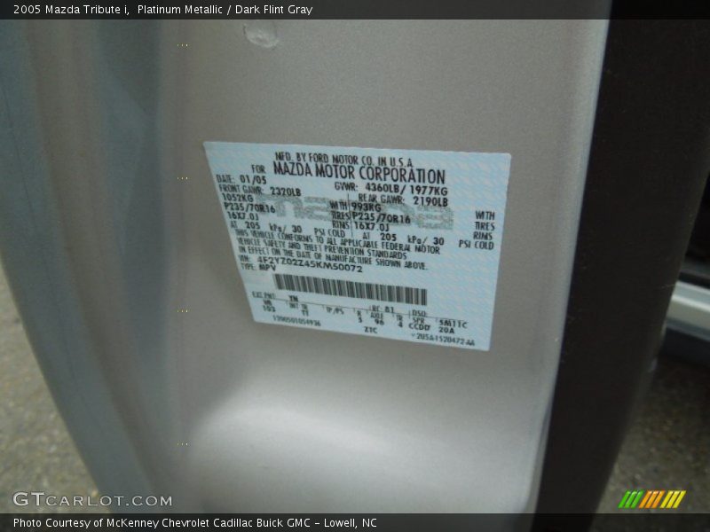 Platinum Metallic / Dark Flint Gray 2005 Mazda Tribute i