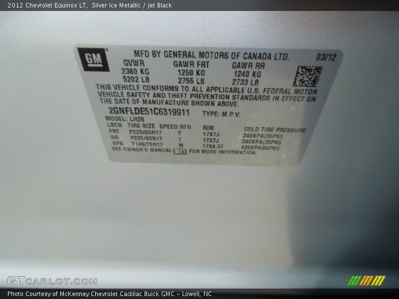 Silver Ice Metallic / Jet Black 2012 Chevrolet Equinox LT