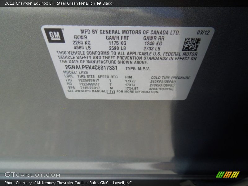 Steel Green Metallic / Jet Black 2012 Chevrolet Equinox LT