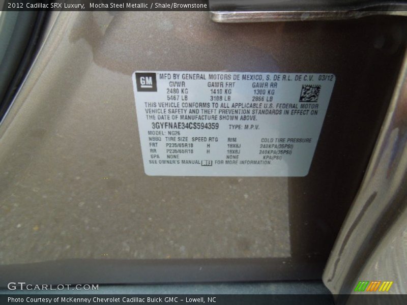 Mocha Steel Metallic / Shale/Brownstone 2012 Cadillac SRX Luxury