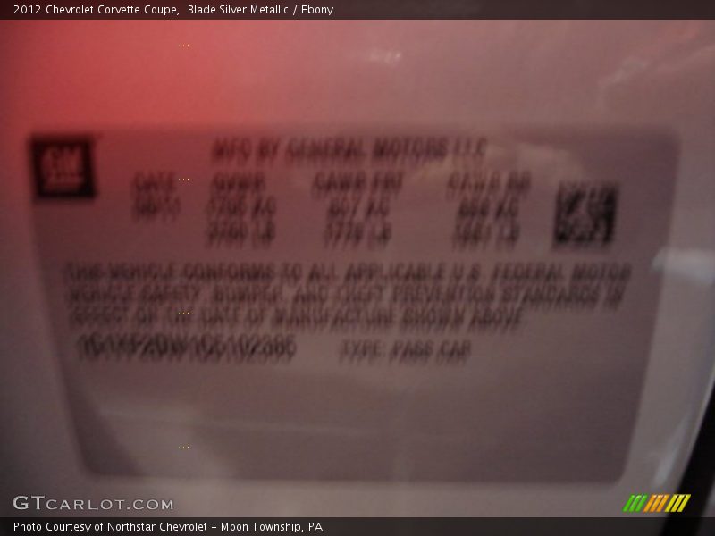 Blade Silver Metallic / Ebony 2012 Chevrolet Corvette Coupe