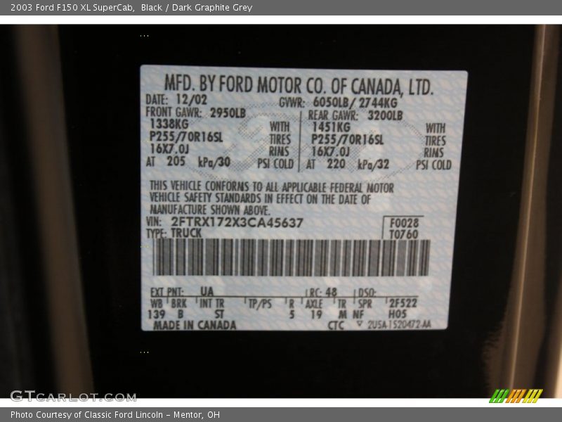 Black / Dark Graphite Grey 2003 Ford F150 XL SuperCab