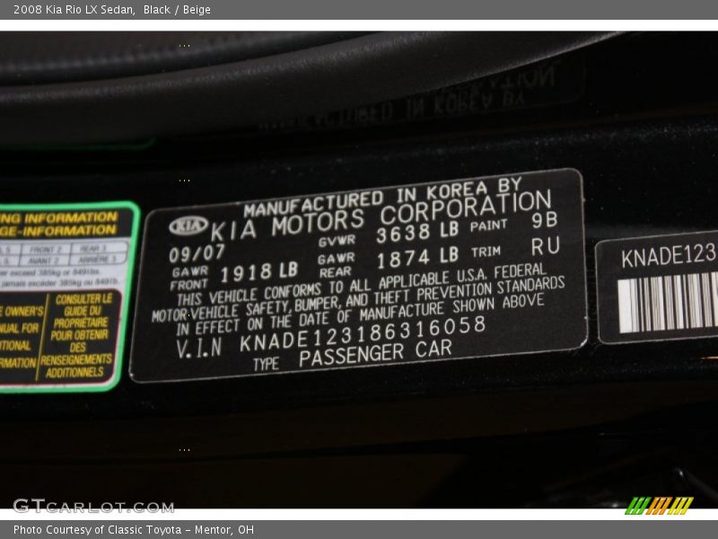 Black / Beige 2008 Kia Rio LX Sedan