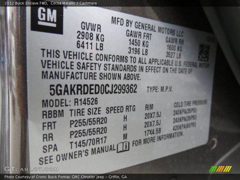 Cocoa Metallic / Cashmere 2012 Buick Enclave FWD