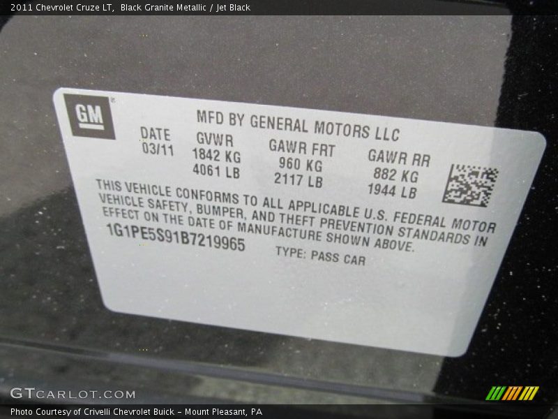 Black Granite Metallic / Jet Black 2011 Chevrolet Cruze LT